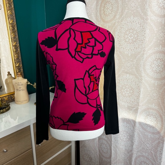 Vintage Y2K New York & Company Pop Art Color Block Rose Floral LS Tee Small - Picture 3 of 11